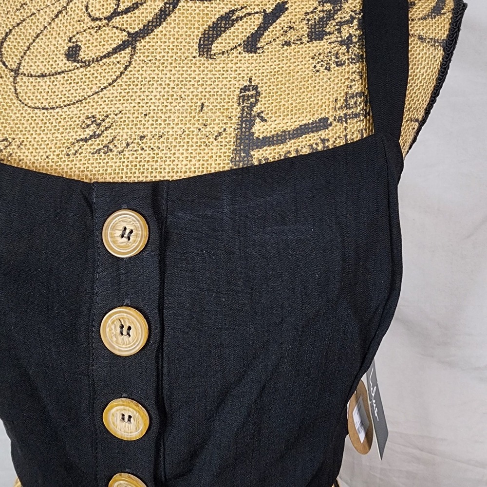 LULUS Size Large Sweet As Ever Black Button Front Sleeveless Festival Crop Top - Picture 3 of 8